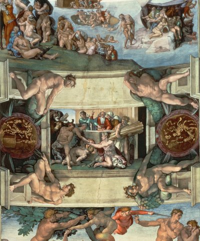 Sistine Chapel Ceiling (1508-12): The Sacrifice of Noah, 1508-10 (post restoration) by Michelangelo Buonarroti